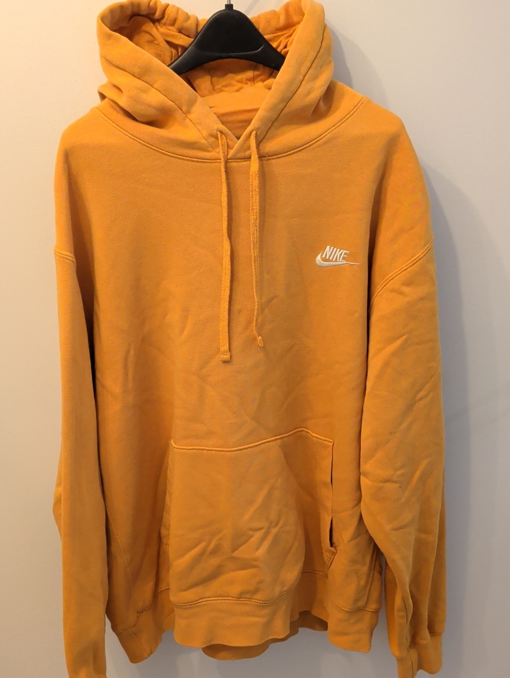 Nike Men's Yellow-Orange Pullover Hoodie with Chest Logo